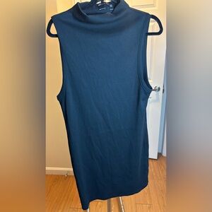 Sleeveless Mock Neck Ribbed Dress in Black